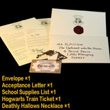 The Marauder's Map Harried Magic School Acceptance Letter Express Ticket Deathly Hallows Necklace Gringot Bank Coins and Bag