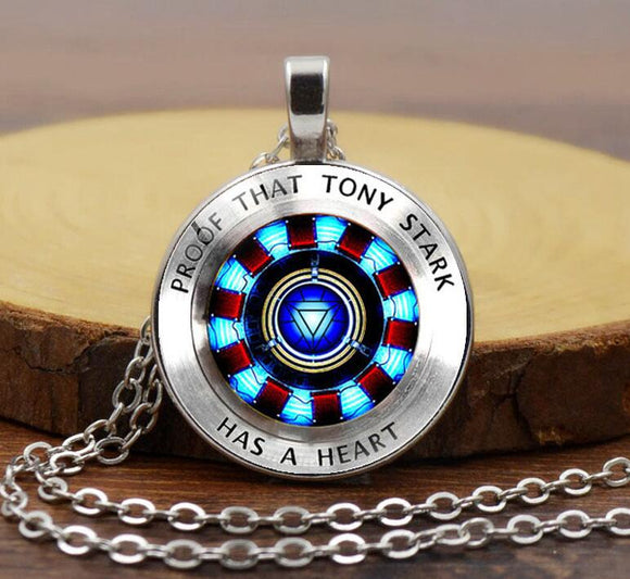 Iron man, Tony Stark Tibet silver Glass Dome Necklace Chain